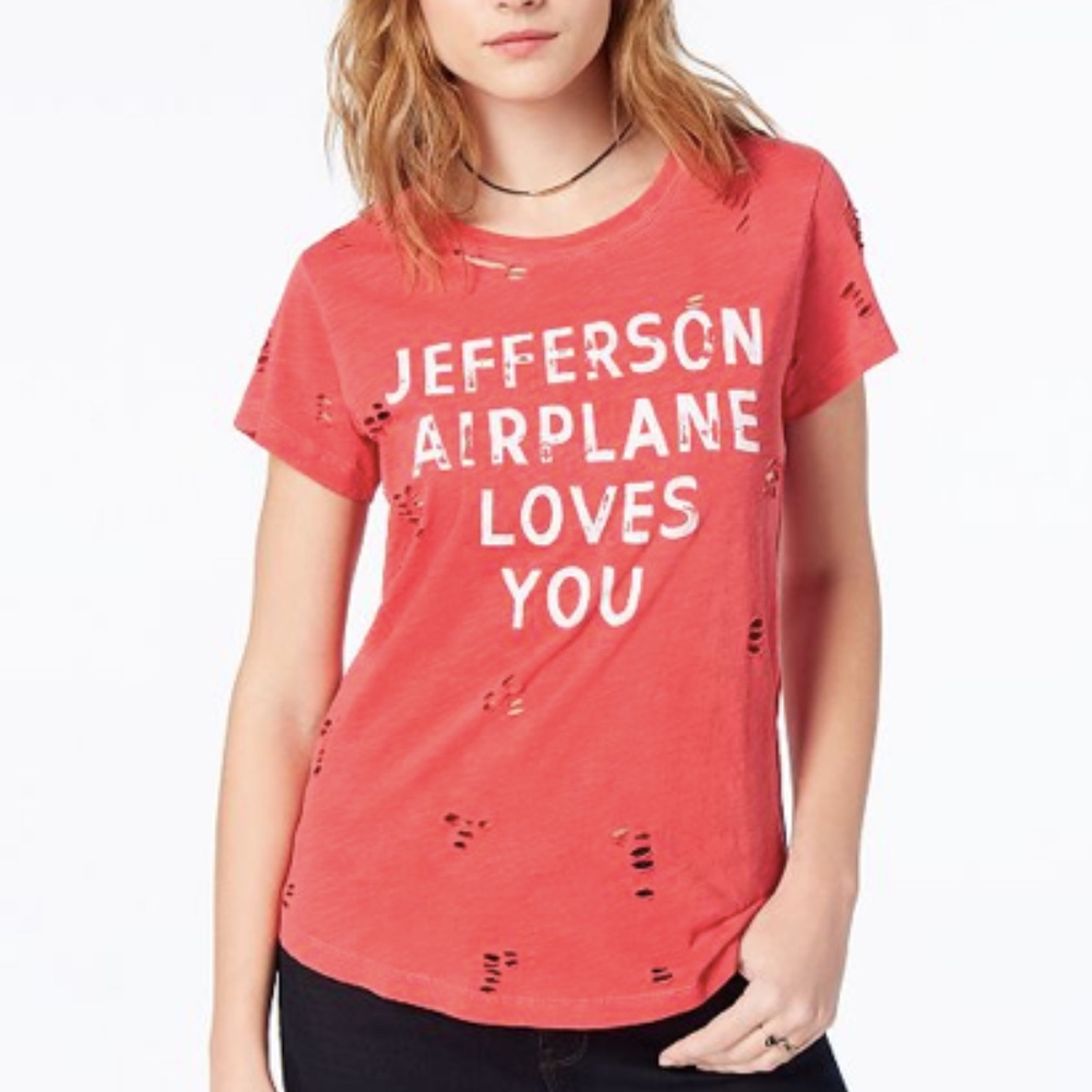 LUCKY BRAND Cotton-Ripped Jefferson Airplane Tee